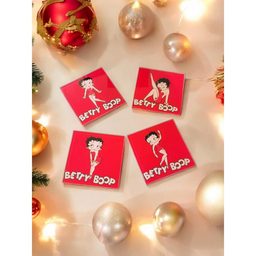 Vintage Betty Boop glass coasters set of four original box